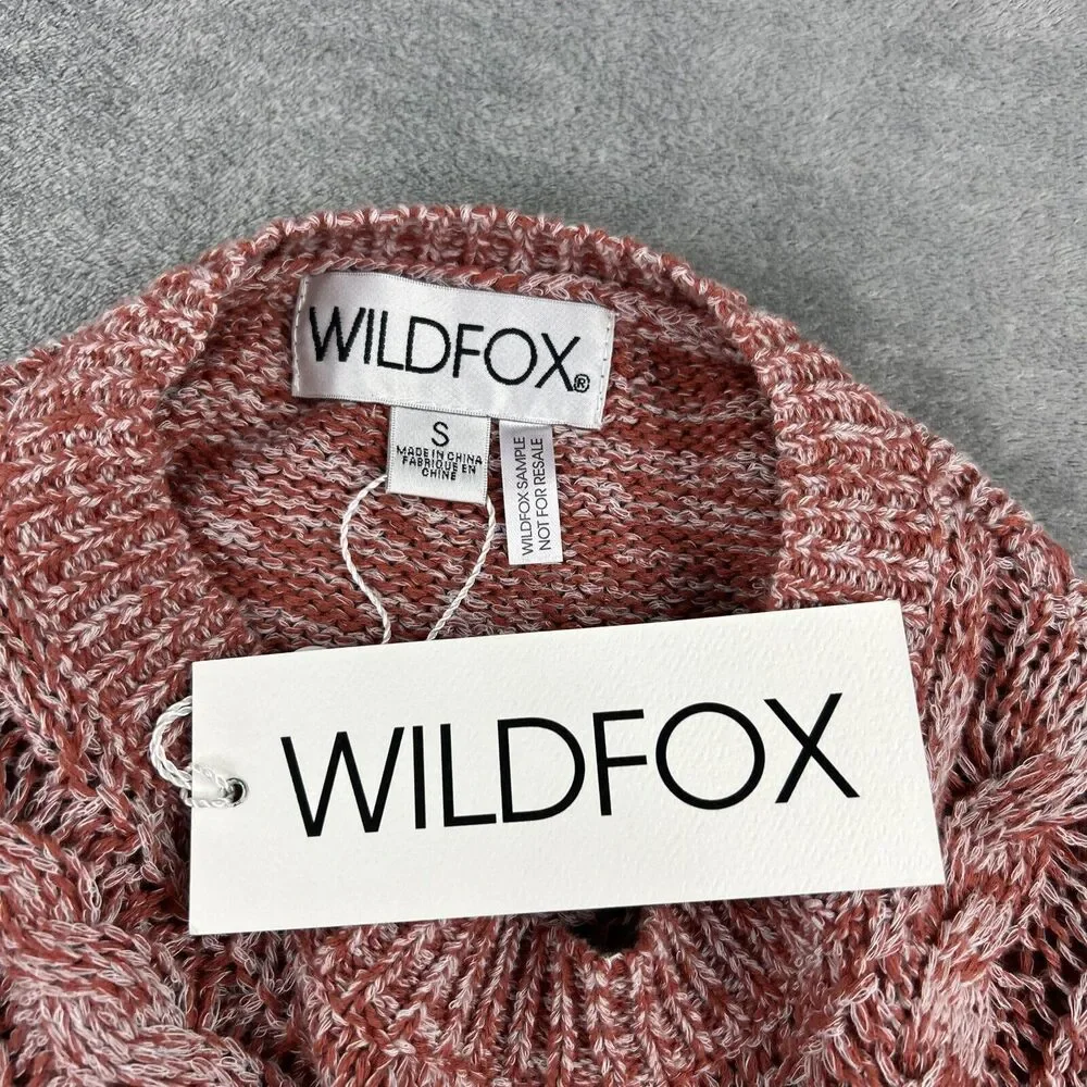 Wildfox Small Warren Sweater Pink Red Pullover Cable Knit‎ Fringe Sleeve Sample